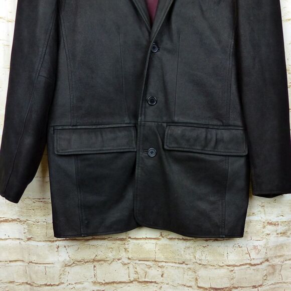 The Territory Ahead Pebbled Leather Jacket Mens S Black 3 Button Pockets VTG - Picture 7 of 15